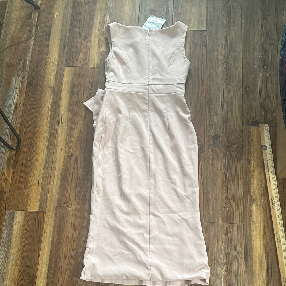 Fehaute Blush Pink Midi Dress with Side Bow Small - Picture 6 of 10
